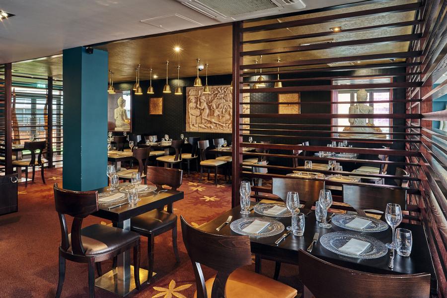 Tea house dining in Chaophraya Leeds, modern decor for intimate gatherings and corporate events.