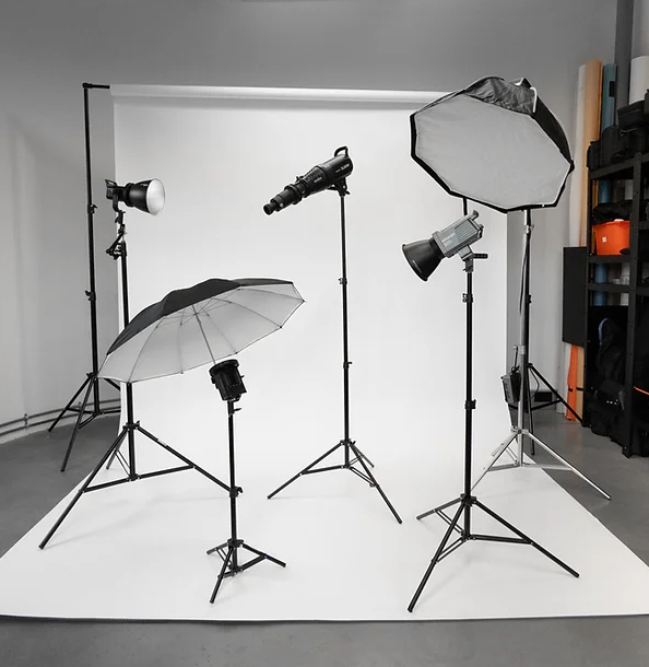 Film and Design Studio with professional lighting setup for events and photography.