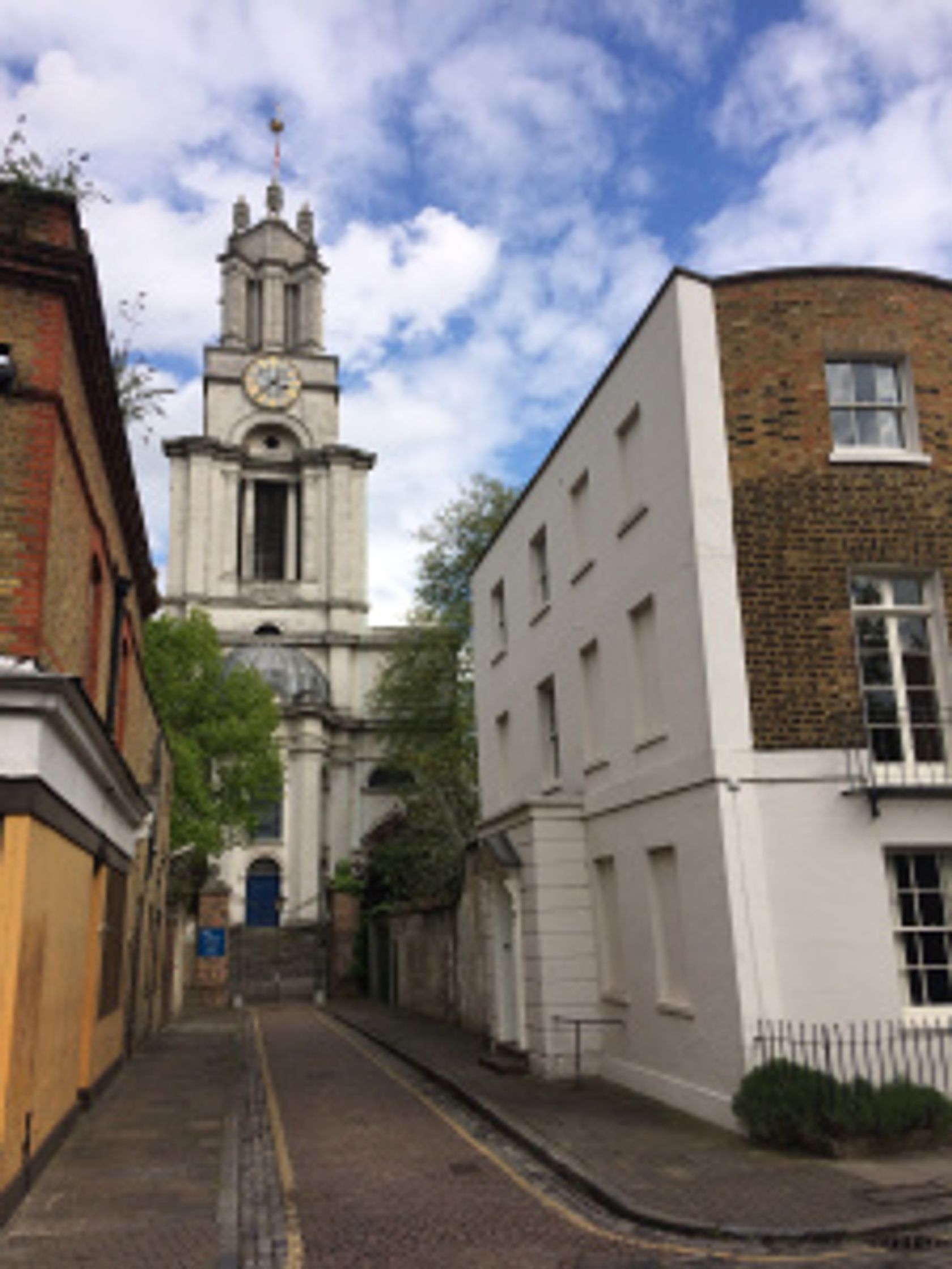 St Anne's Limehouse clock tower in a charming urban setting for outdoor events.