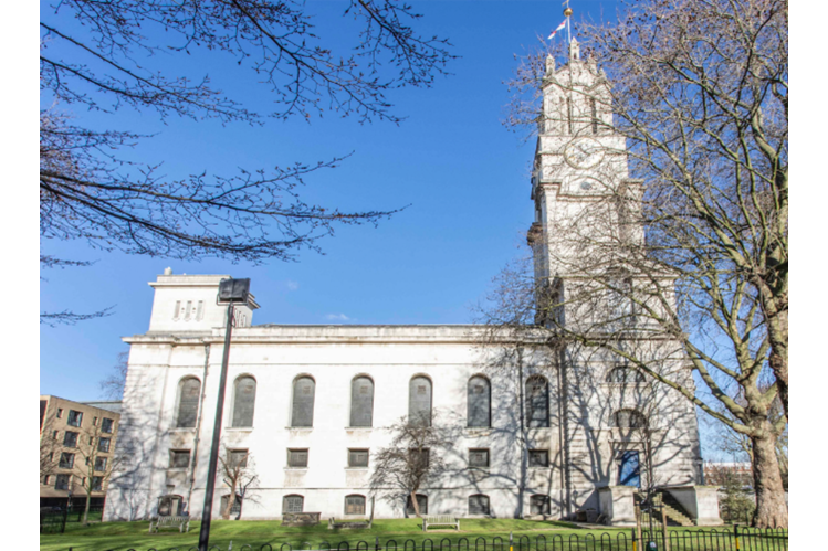 St Anne's Limehouse clock tower, a historic venue for unique events and gatherings.