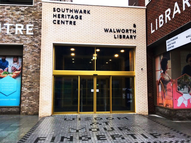 Faraday Room entrance at Southwark Library, ideal for community events and workshops.