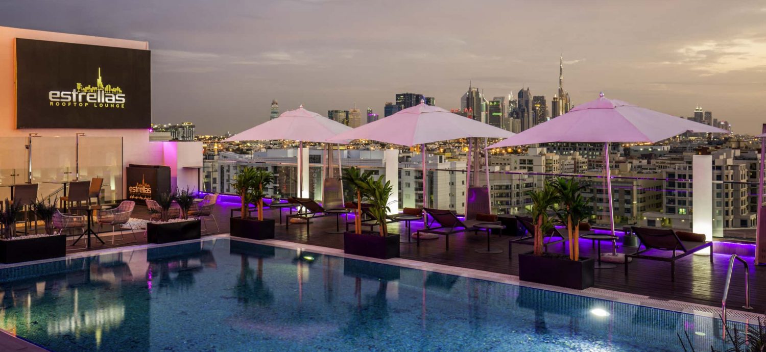 Rooftop terrace at The Canvas Hotel with pool, ideal for upscale events and receptions.
