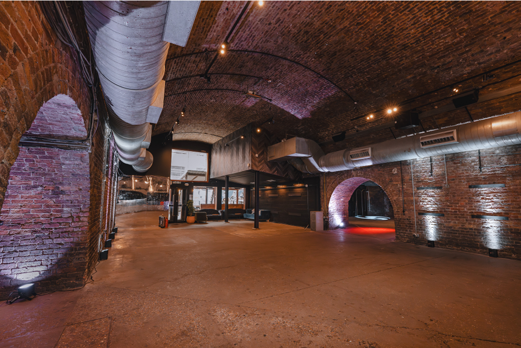Industrial event venue, exposed brick, corporate, party