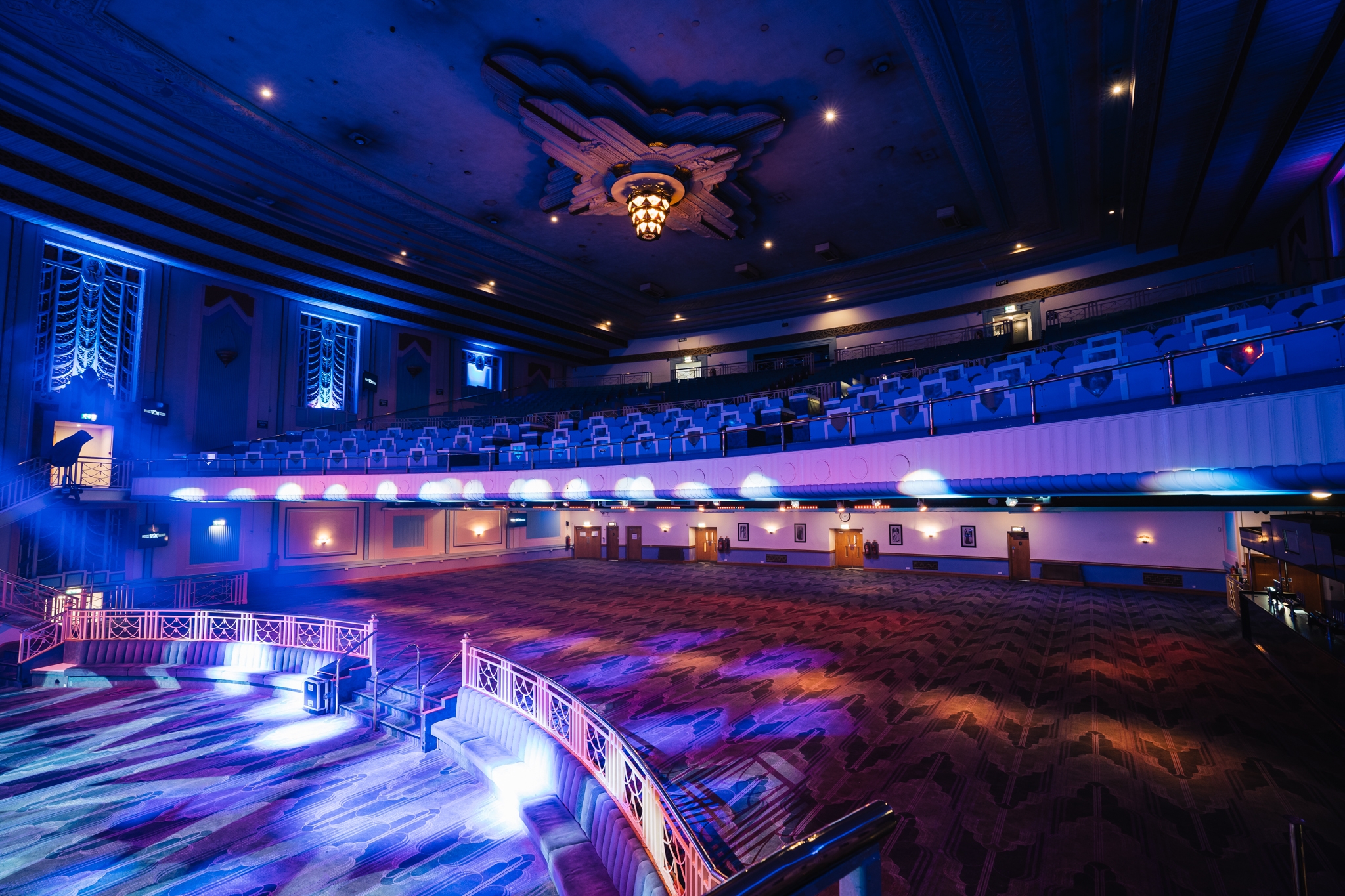 Elegant Grand Hall in Troxy with tiered seating, ideal for conferences and performances.