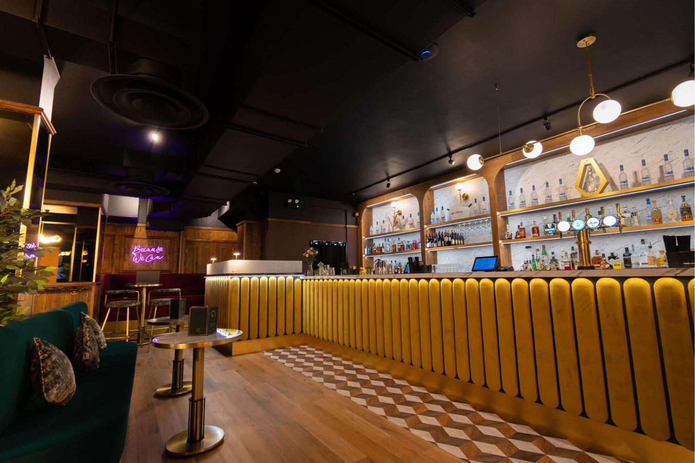 Semi-private hire area at The 1 Bar, ideal for networking events and cocktail receptions.