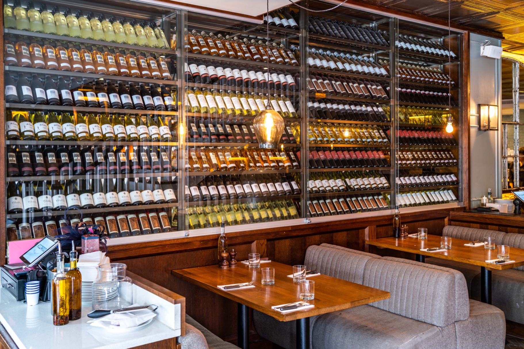 Modern restaurant wine display in Wildwood Newmarket, perfect for upscale events and tastings.