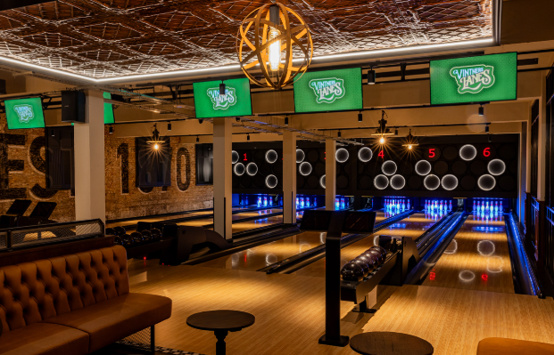Modern Vintners Lanes bowling alley with stylish decor, ideal for corporate events.