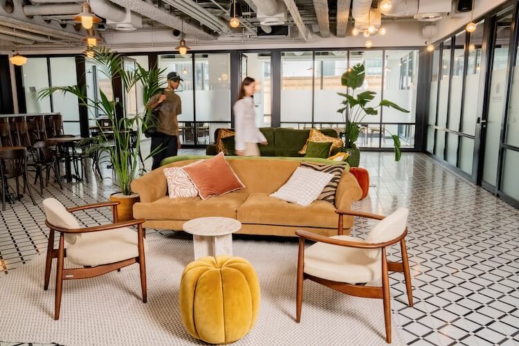 Stylish lounge space at Mindspace, perfect for networking and informal meetings.