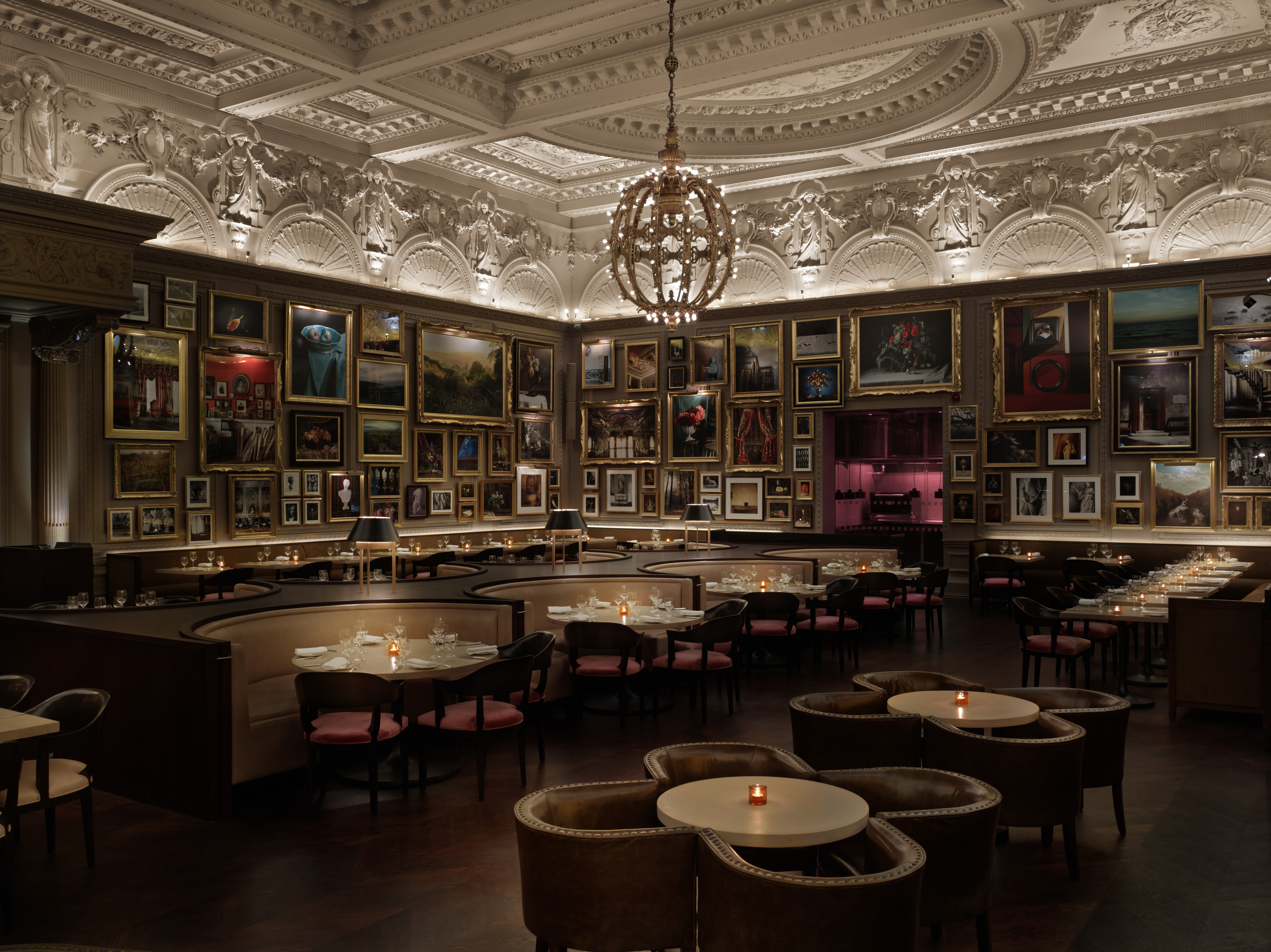 Elegant Berners Tavern event space with ornate architecture for upscale gatherings.