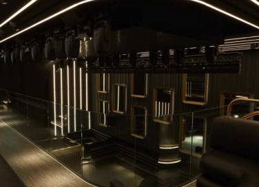 Modern BoTree Ballroom with dramatic lighting, perfect for corporate events and social gatherings.