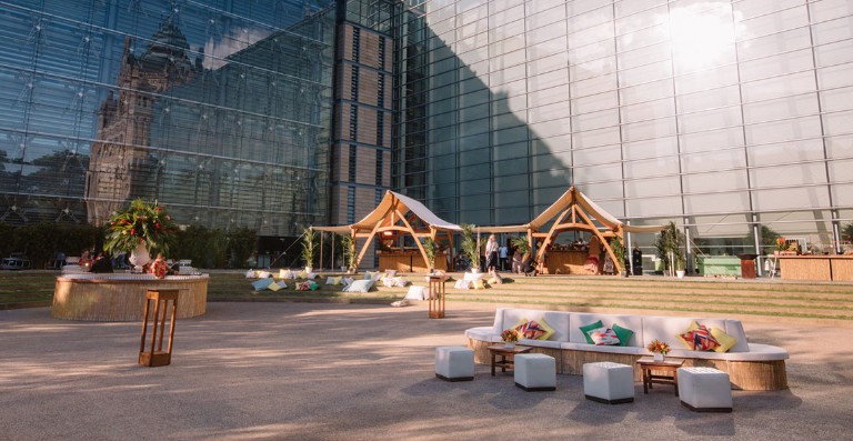 Darwin Centre outdoor event space with elegant seating, ideal for networking in London.
