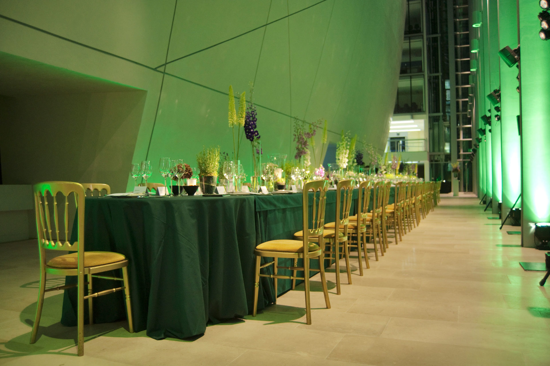 Elegant dining setup at Darwin Centre, Natural History Museum for corporate events.