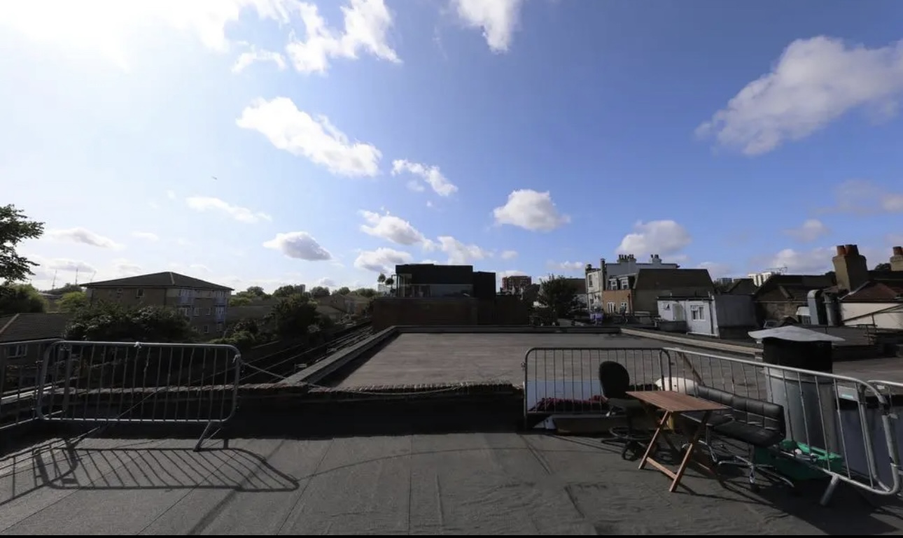 Rooftop event space at Dollhouse, featuring urban backdrop for unique gatherings.