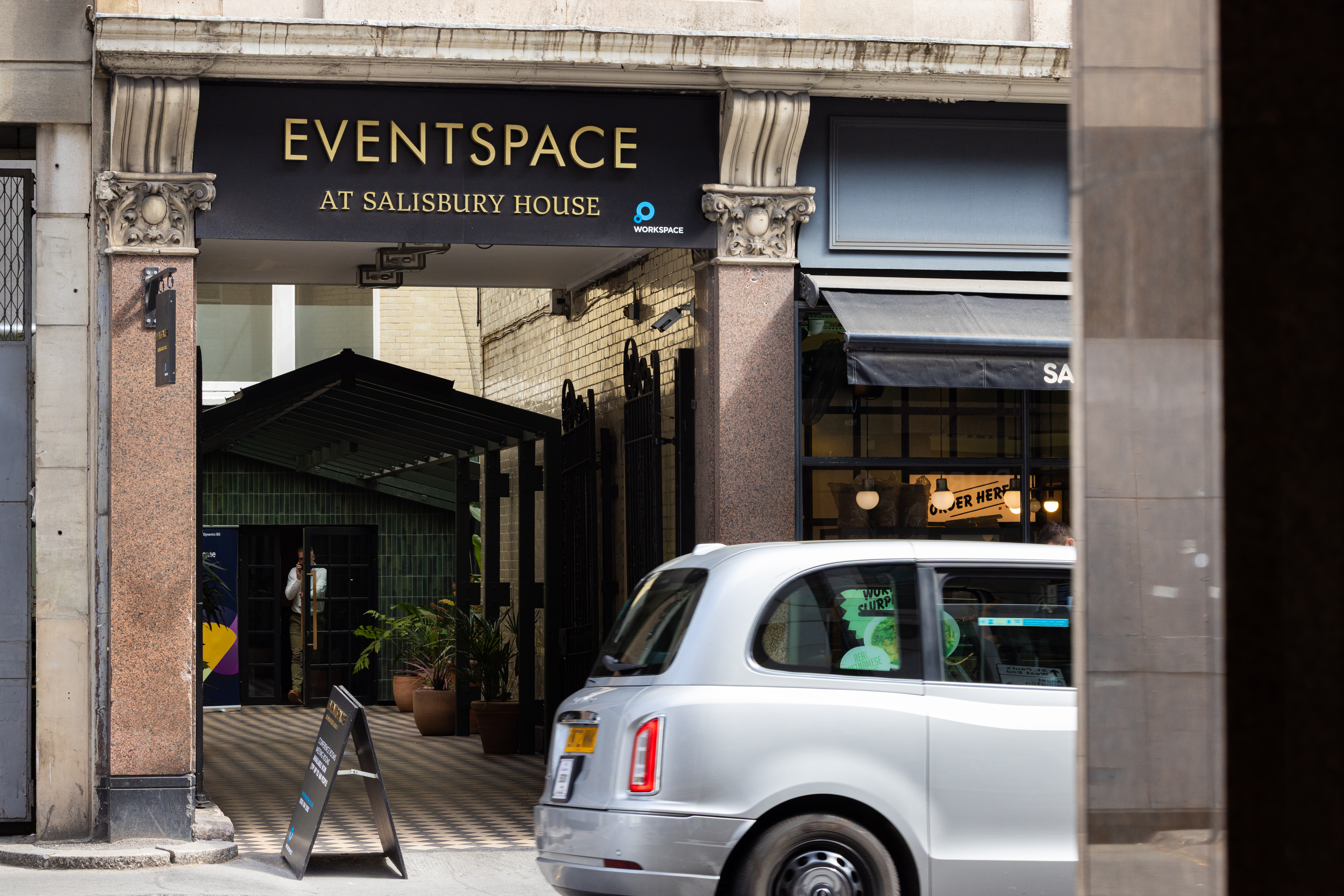 Modern event space entrance at Salisbury House for corporate meetings and gatherings.