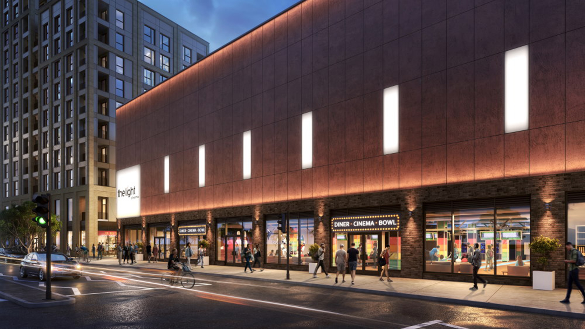 Modern urban venue facade at Cinema in The Light, perfect for receptions and events.