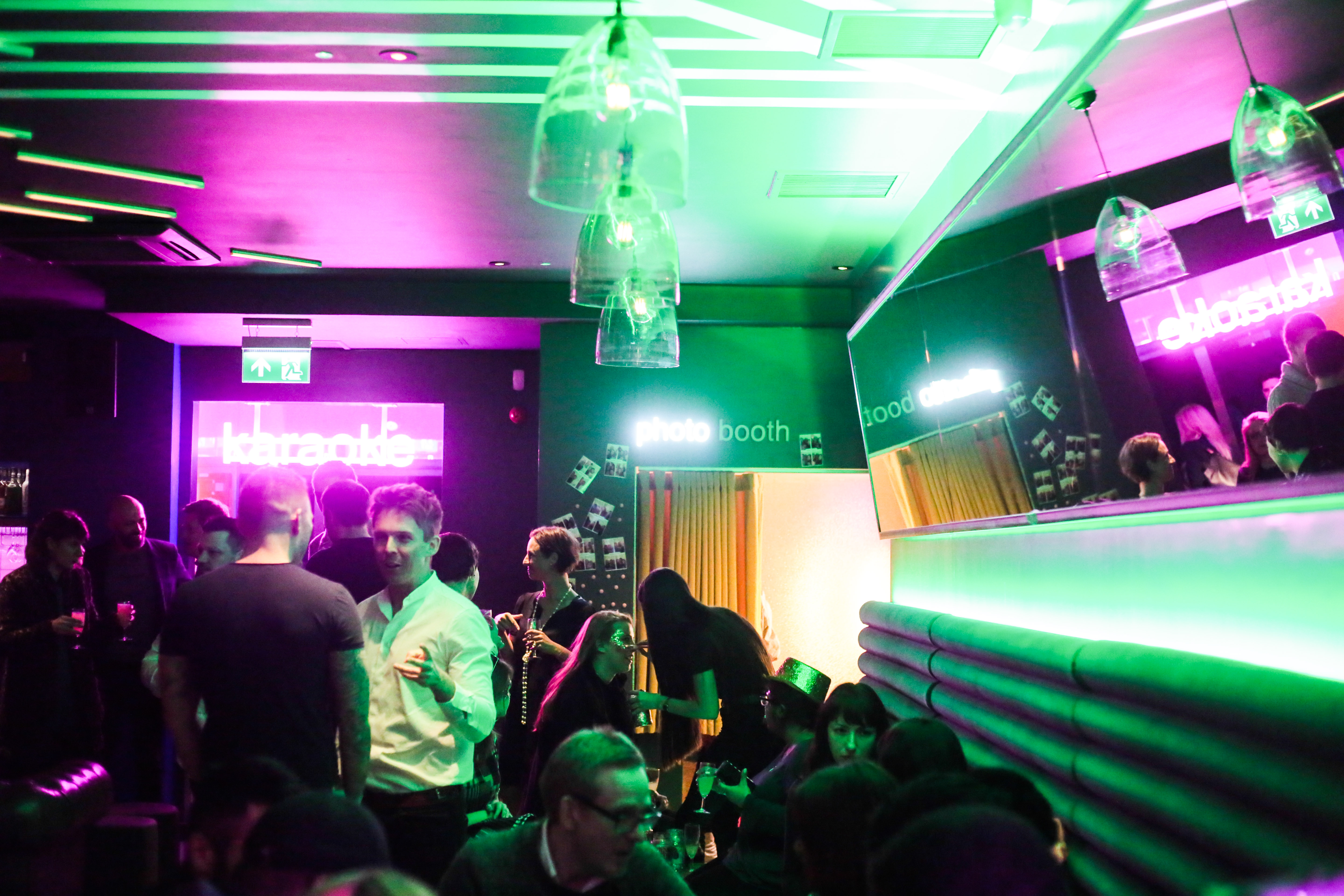 Vibrant event space at Lucky Voice Islington with dynamic lighting for networking gatherings.