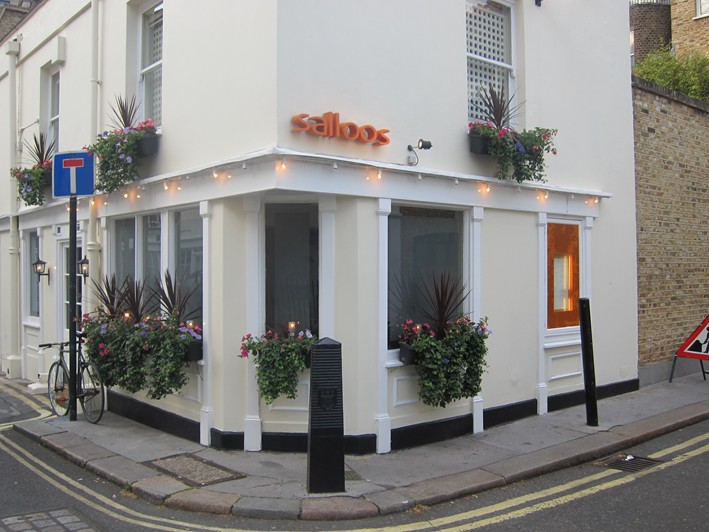 Salloos Bar Reception with inviting exterior, ideal for events and gatherings.