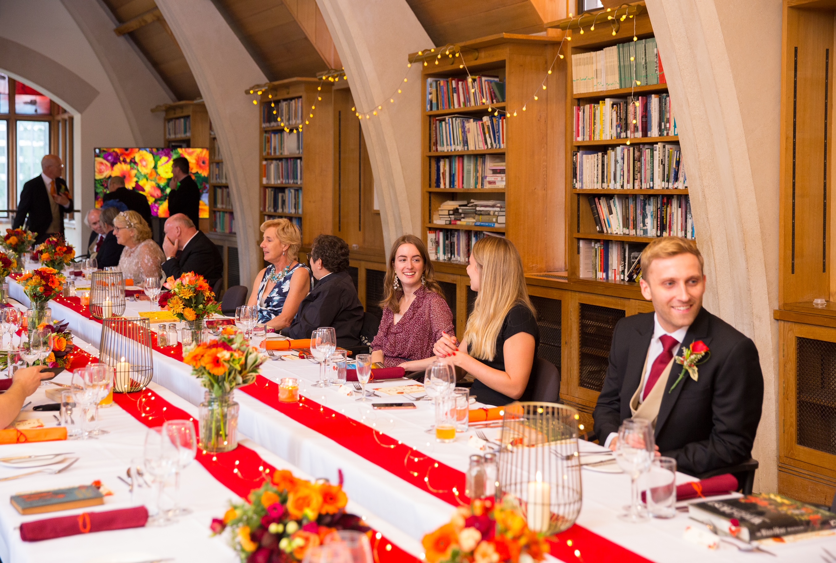 Elegant banquet setting in Southwark Cathedral Library, perfect for sophisticated events.