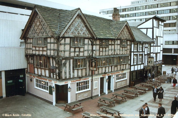 Historic Old Wellington Pub in Manchester, great for events with outdoor seating.
