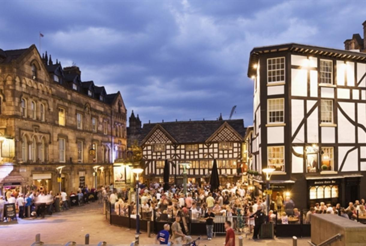 Outdoor gathering at The Old Wellington Pub, Manchester - perfect for al fresco events.