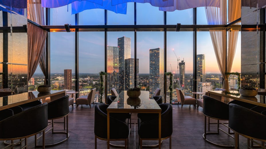 Elegant event space with skyline views, ideal for corporate meetings and private celebrations.