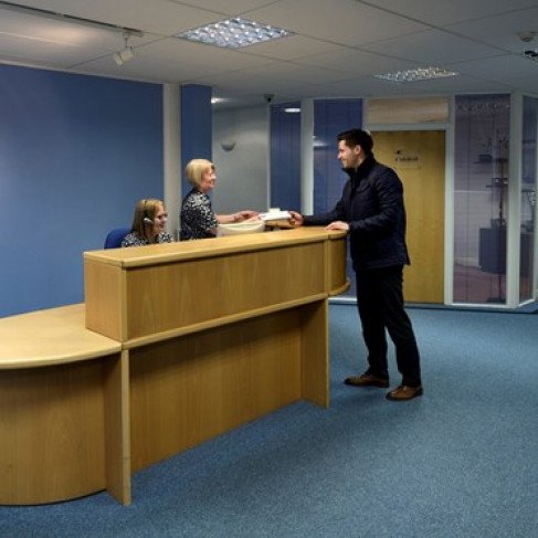 Office reception area in Portal Business Centre, ideal for events and engaging check-ins.