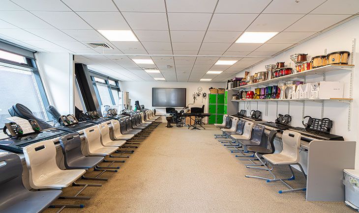 Versatile training room at Bridge School, perfect for workshops and collaborative sessions.