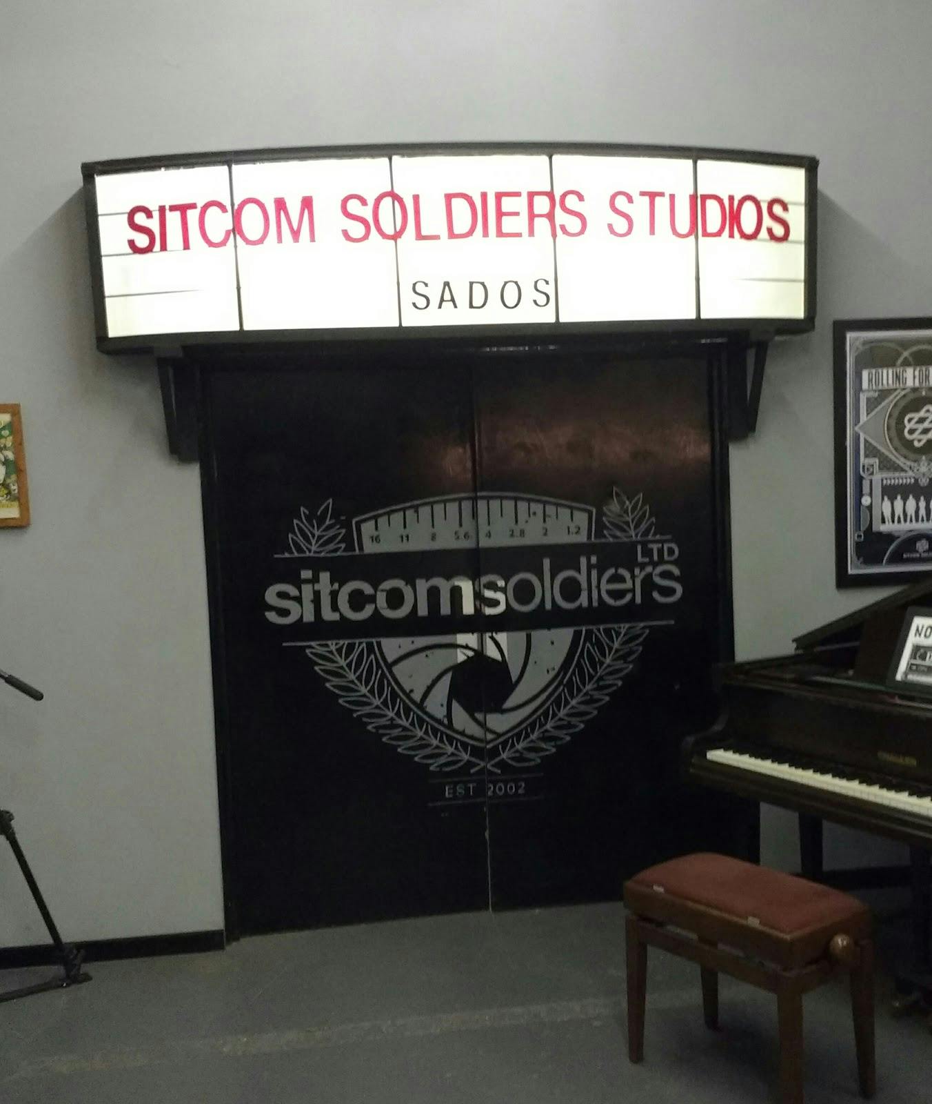Sitcom Soldiers Studios marquee showcasing a unique venue for creative events and workshops.