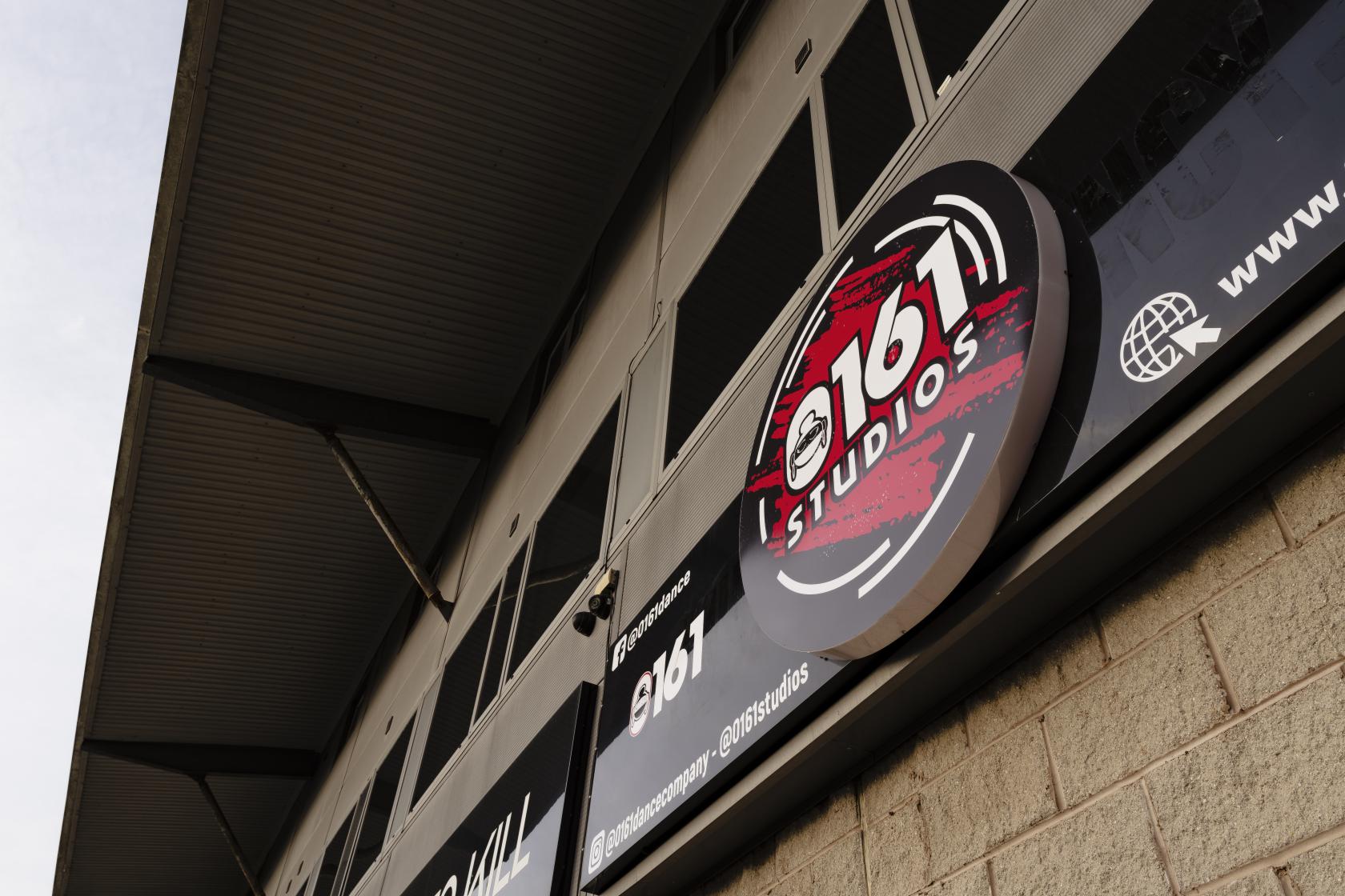 Modern dance studio exterior at 0161 Studios, ideal for events and meetings.