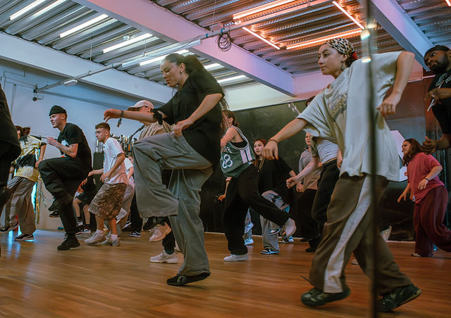 Dynamic dance session at 0161 Studios; vibrant energy for workshops and team-building.