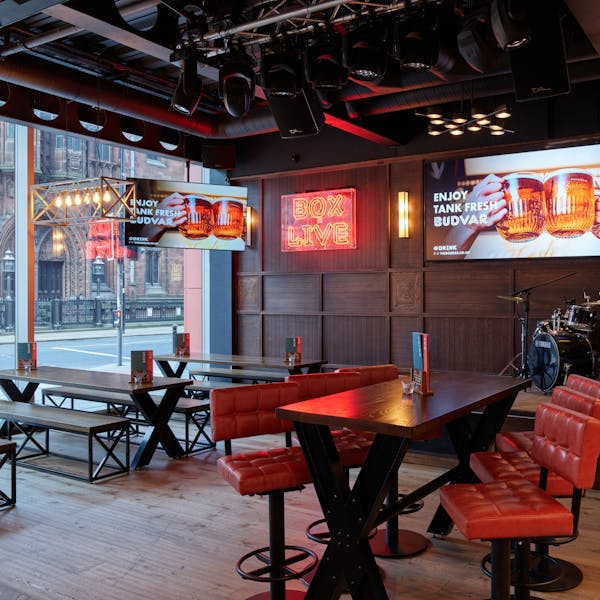 Stylish event venue at BOX Deansgate, ideal for corporate gatherings and celebrations.