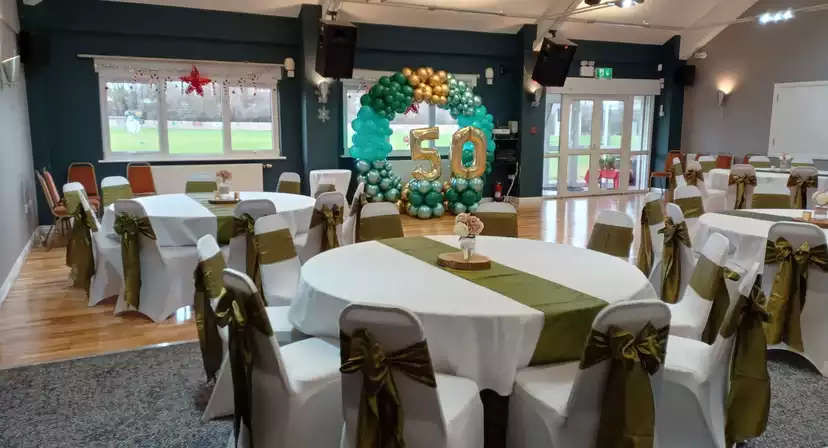 Elegant function room at Unsworth Cricket Club for milestone celebrations, like 50th birthdays.