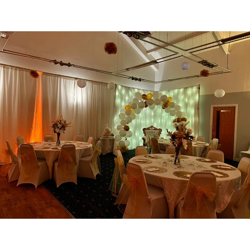 Elegant banquet hall at Unsworth Cricket Club for weddings and corporate events.