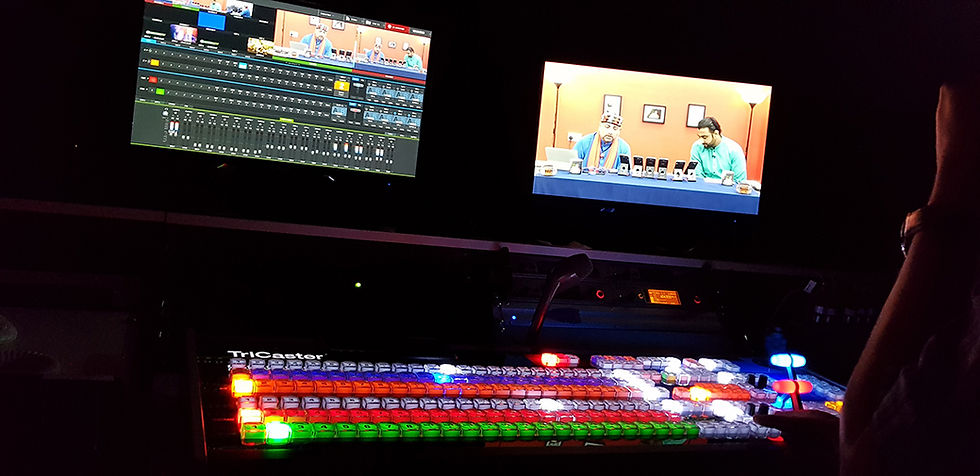 Professional video production setup with monitors for live events and streaming.