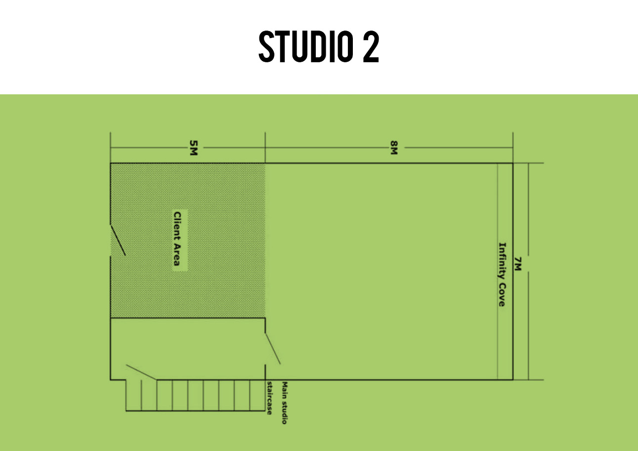 Floor plan of VECTAR Project Studio 2 ideal for workshops, gatherings, and presentations.