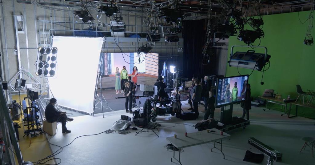 Green Screen Studios setup for dynamic virtual events with professional lighting equipment.