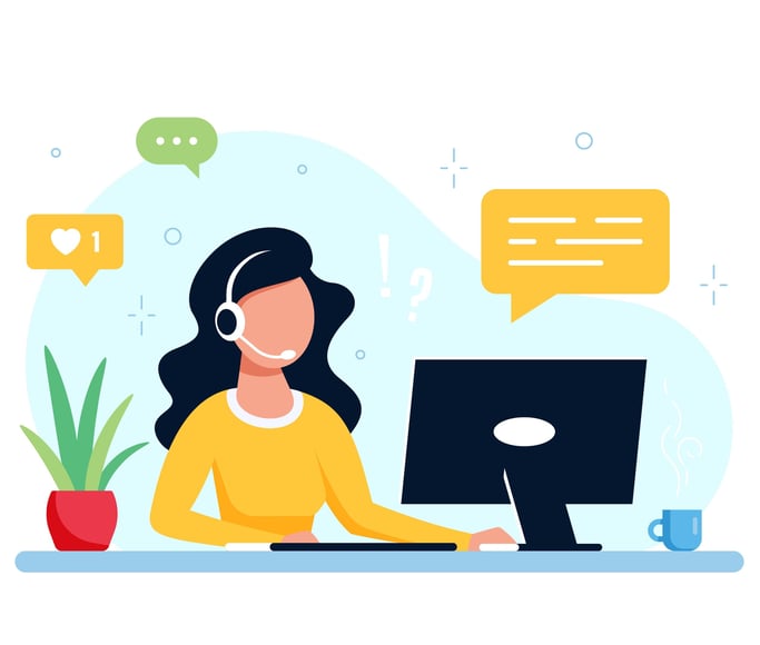 Event coordinator with headset at Zadina Gallery, showcasing virtual client engagement.