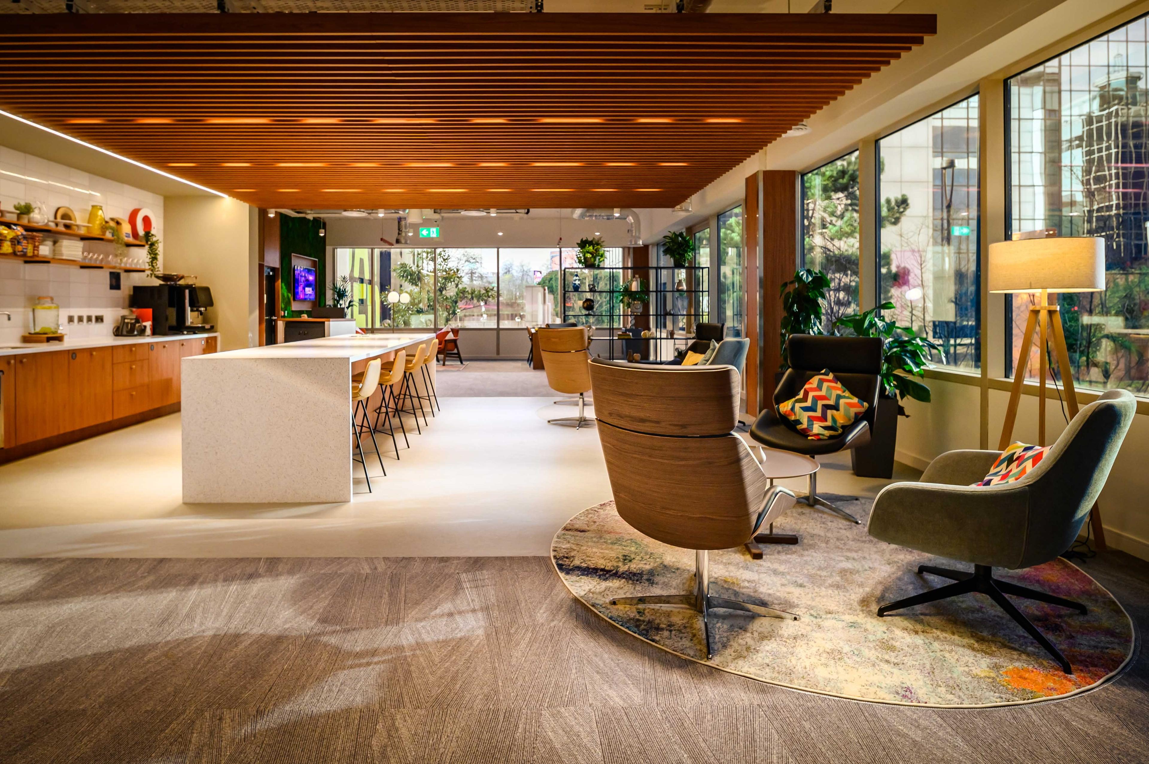 Modern meeting space with sleek bar in Serendipity Labs Manchester for collaboration events.