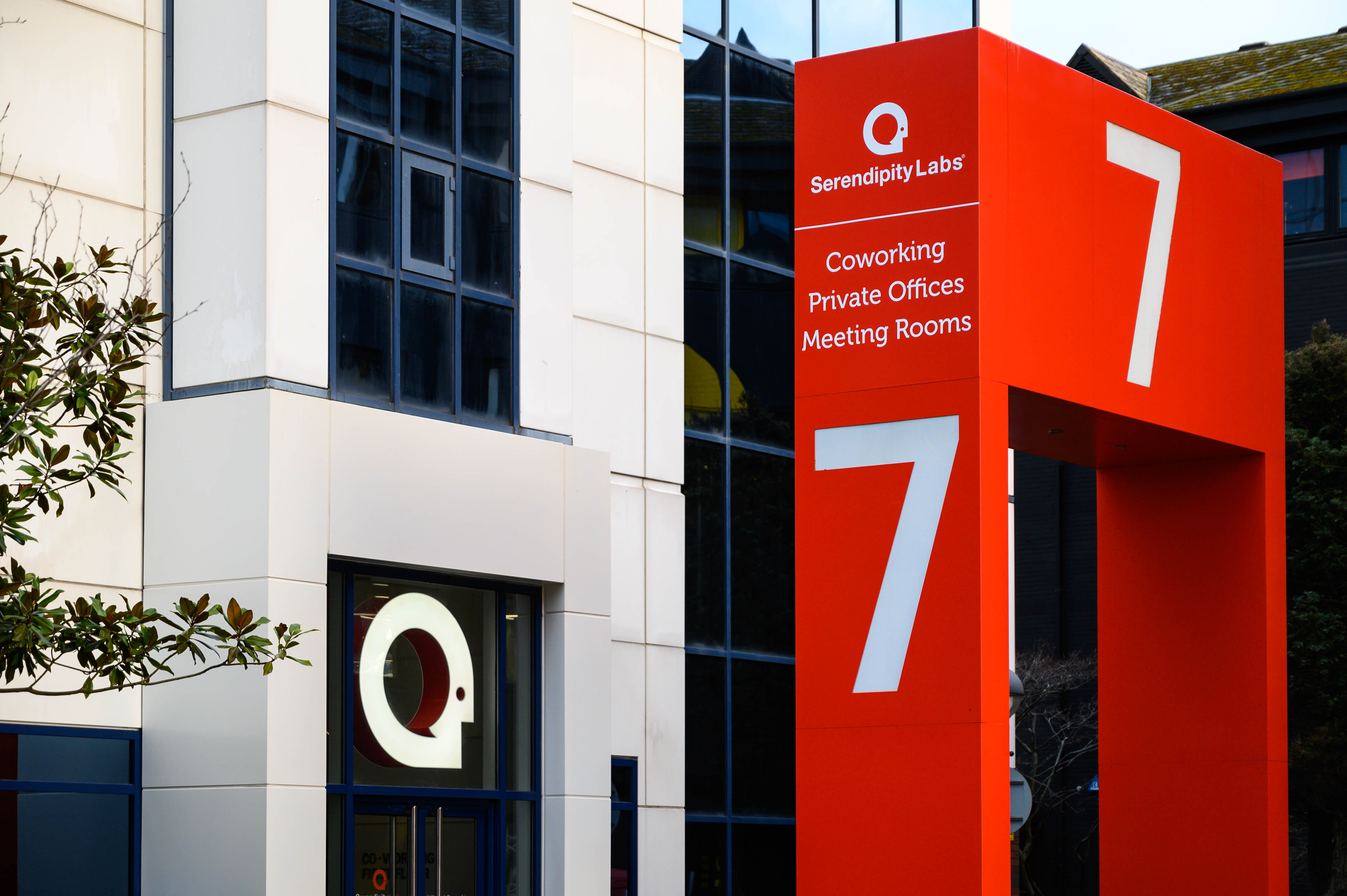 Modern private office venue in Manchester with bold branding for meetings and events.