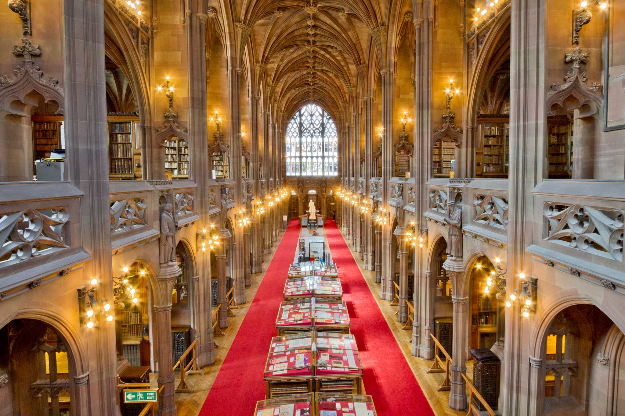 Library at University of Law Manchester: elegant venue with vaulted ceilings for events.