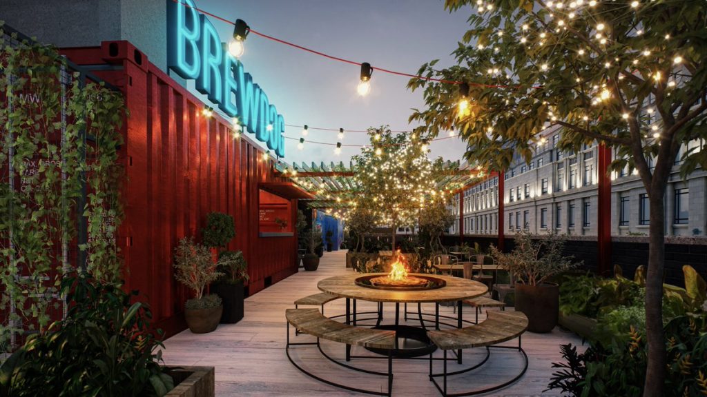 Outdoor terrace at All Bar One Manchester with fire pit, perfect for events and gatherings.