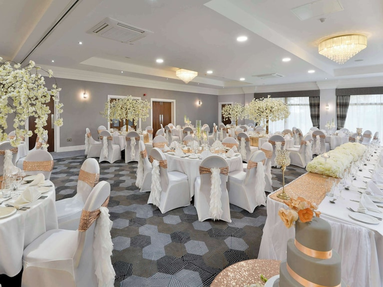 Elegant banquet hall at Norton Grange Hotel, perfect for weddings and events.