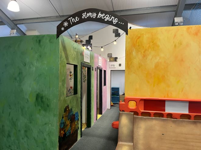 Colorful indoor playground in The Hideaway for engaging themed events and activities.