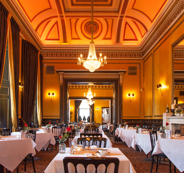 Elegant dining space at Cafe in The Dome Edinburgh for upscale events and celebrations.
