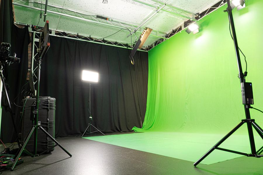 Professional green screen studio setup for virtual events and presentations