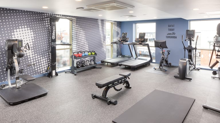 Fitness room at Hampton by Hilton Rochdale for wellness events and corporate retreats.