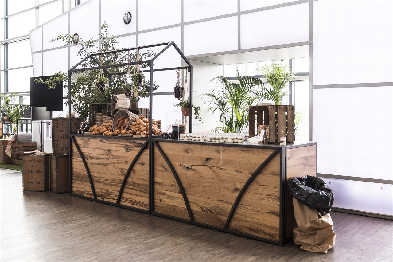 Rustic catering setup with pastries on Promenade Deck, Passenger Terminal Amsterdam.
