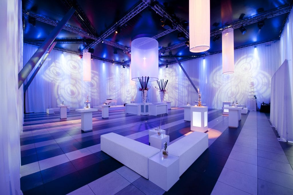 Modern event space in Amsterdam with sleek design for corporate and social gatherings.