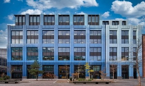 Modern blue boardroom at Half Events Space for meetings and corporate events.