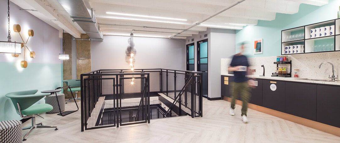 Modern event space at Work.Life Farringdon with sleek design for meetings and networking.